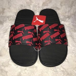 PUMA COOL CAT BOLD 2 BLACK RED SLIDES SANDALS